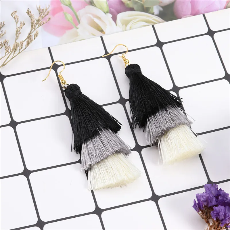 2020 3 Layered Bohemian Fringed Luxury Statement Tassel Earrings 2020  Boho Fashion Jewelry Women Long Drop Dangle Earrings