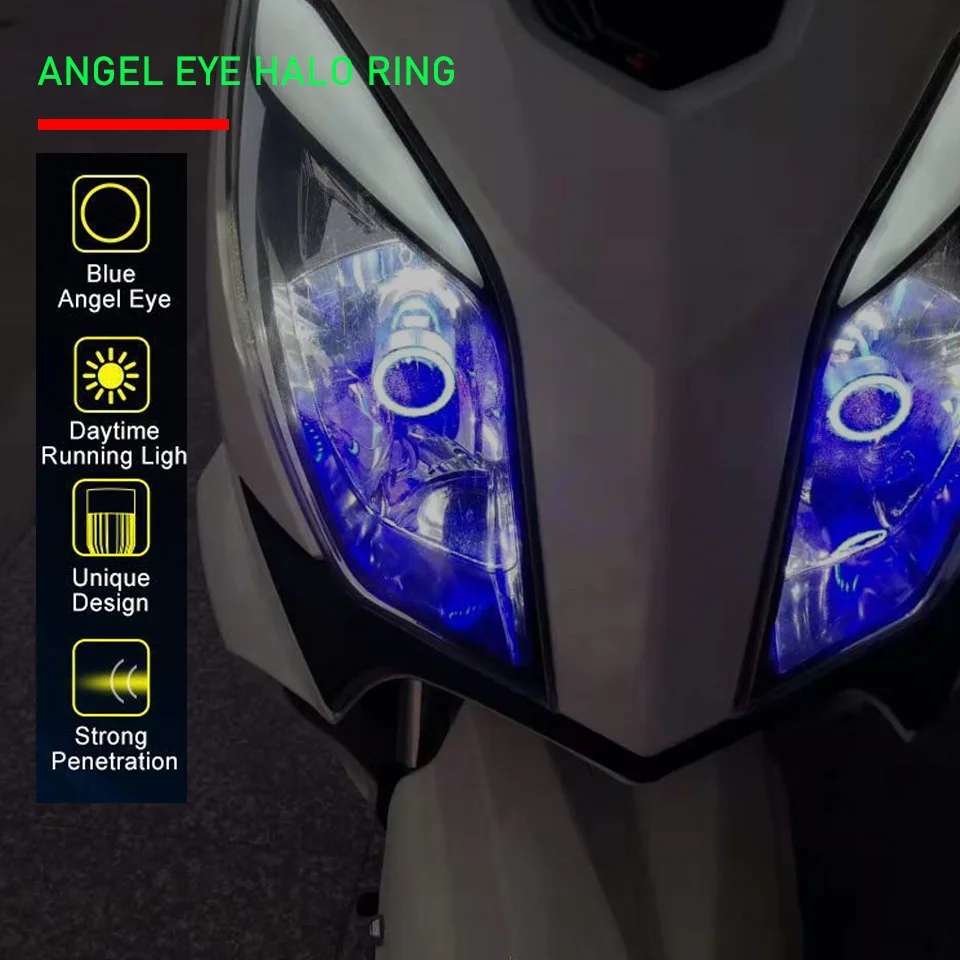 1X Blue/pink Angel eye Ba20d LED Motorcycle Headlight H4 HS1 H6 Scooter Motorbike Headlamp Light Bulb DRL Accessories 12/24V image 3