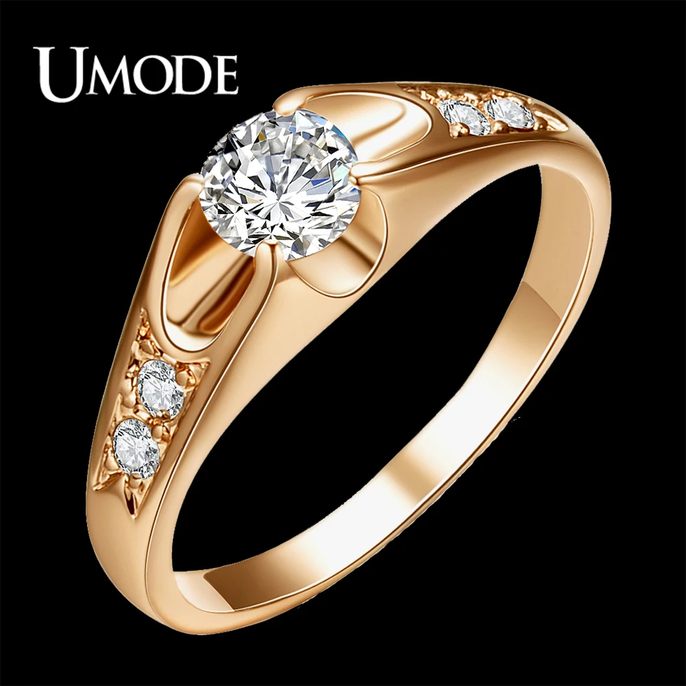 UMODE  Rose Gold Color Mounting anel feminino aneis bijoux 0.5 ct Zirconia  Engagement Jewelry Rings JR0064A