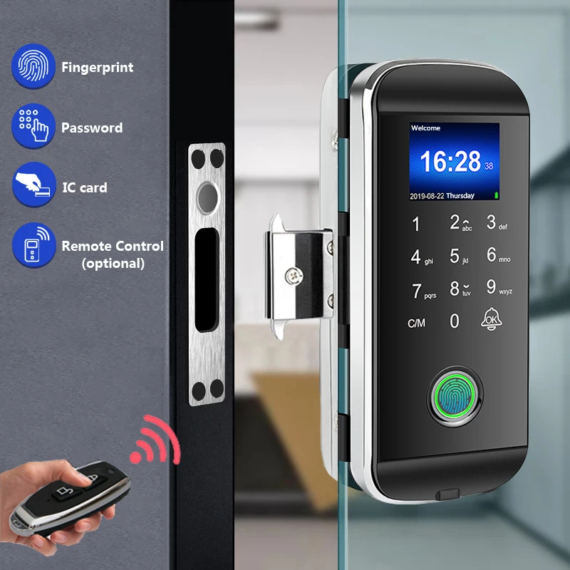 

Smart Keyless Fingerprint Door Locks Biometric Electric Lock For Frameless Frame Glass Sliding Door With Remote Control