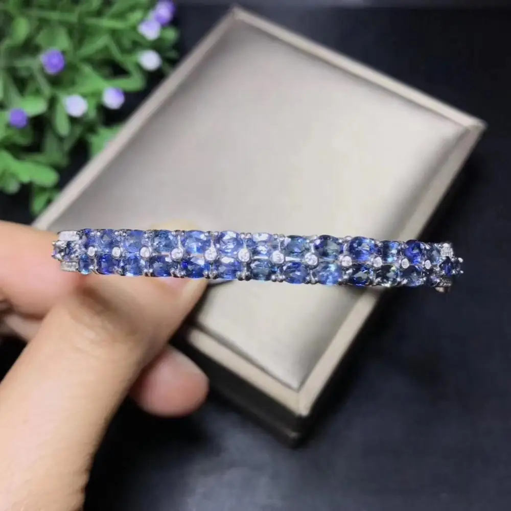 Natural sapphire bracelet, 925 silver, natural gemstone from the mining area, beautiful, high-end color treasure monopoly