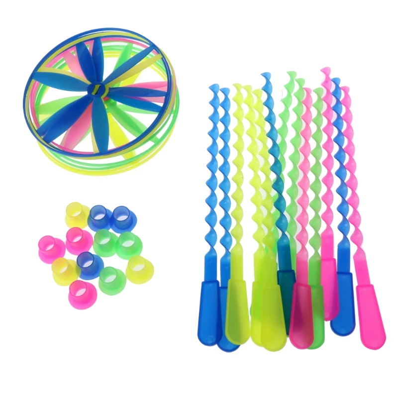 12 Pcs /set Hand Push Flying Saucers Nostalgic Toy Assorted Colors Helicopters Outdoor Kids Children's Activity Toys Gifts