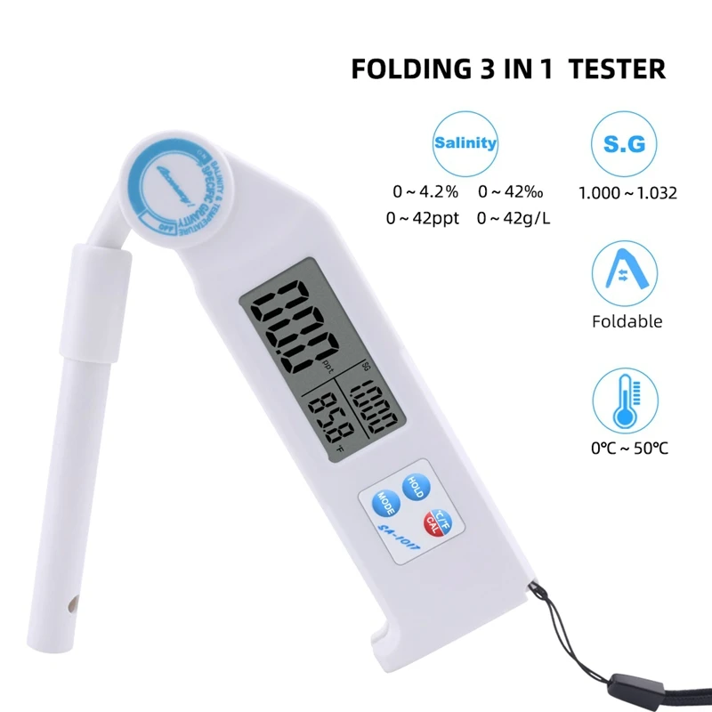 Portable Digital Folding Salinity Meter 1.000-1.032 S.G Specific Gravity Thermometer 0~42‰ SeaWater Quality Salt Level Checker