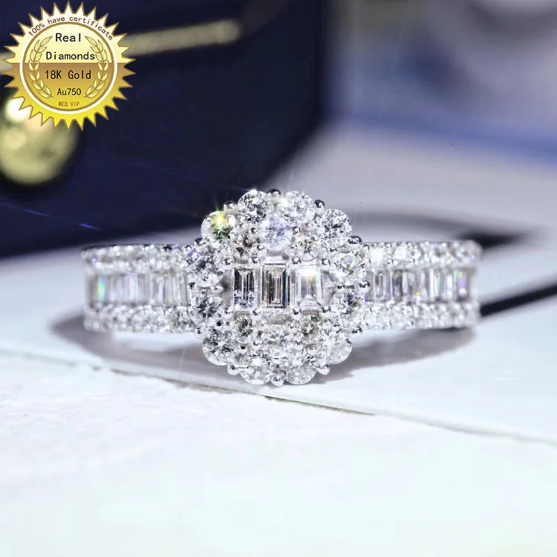 

18k white gold Natural Real 0.75ct diamond ring Jewellery Engagement ring &Wedding ring H-M22