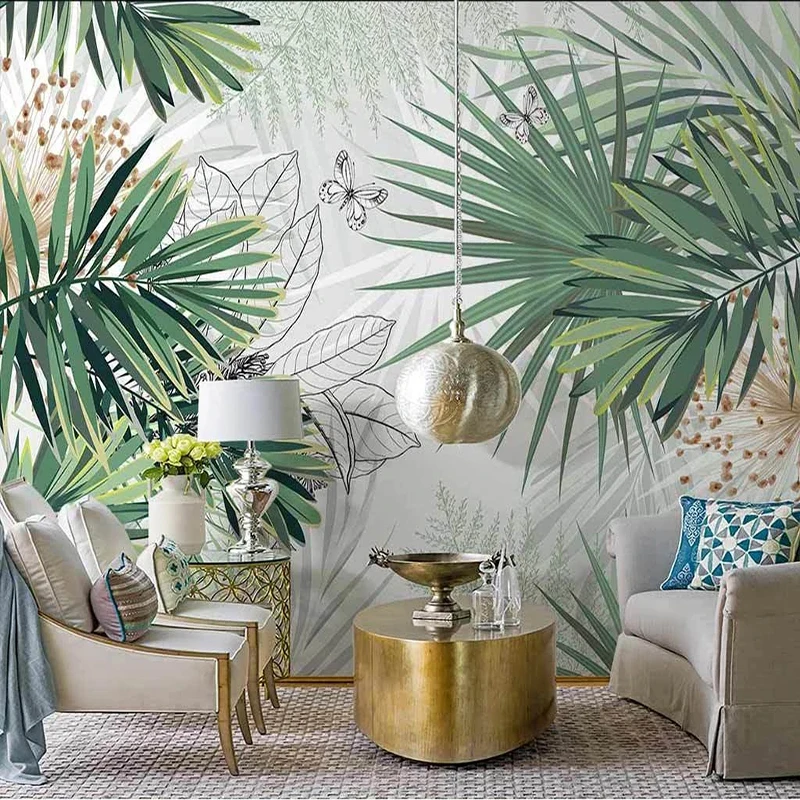 Custom 3D Wall Mural Modern Hand Painted Tropical Plants Rainforest Palm Leaves Photo Wallpaper Living Room Bedroom Decor Fresco