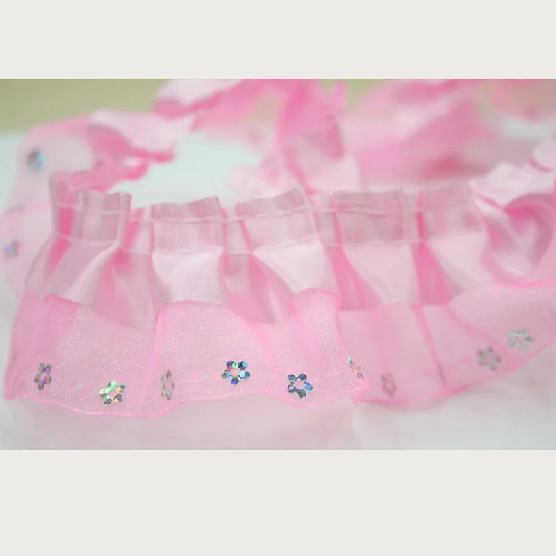 50yards 9color Vintage Ruffle satin Lace Edge Trim Pleated Ribbon Fabric Hem 4CM Length
