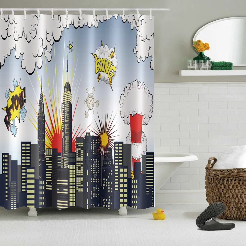 72'' Custom Cartoon Super Heros Fierce Fighting Bathroom Shower Curtain Polyester Bathroom Waterproof Curtain & 12 Hooks