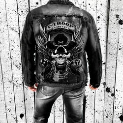 Men's Skull Printed Washed Water Ripped Denim Jacket, Loose Casual Coat, High Street, Wholesale, New Products, Autumn