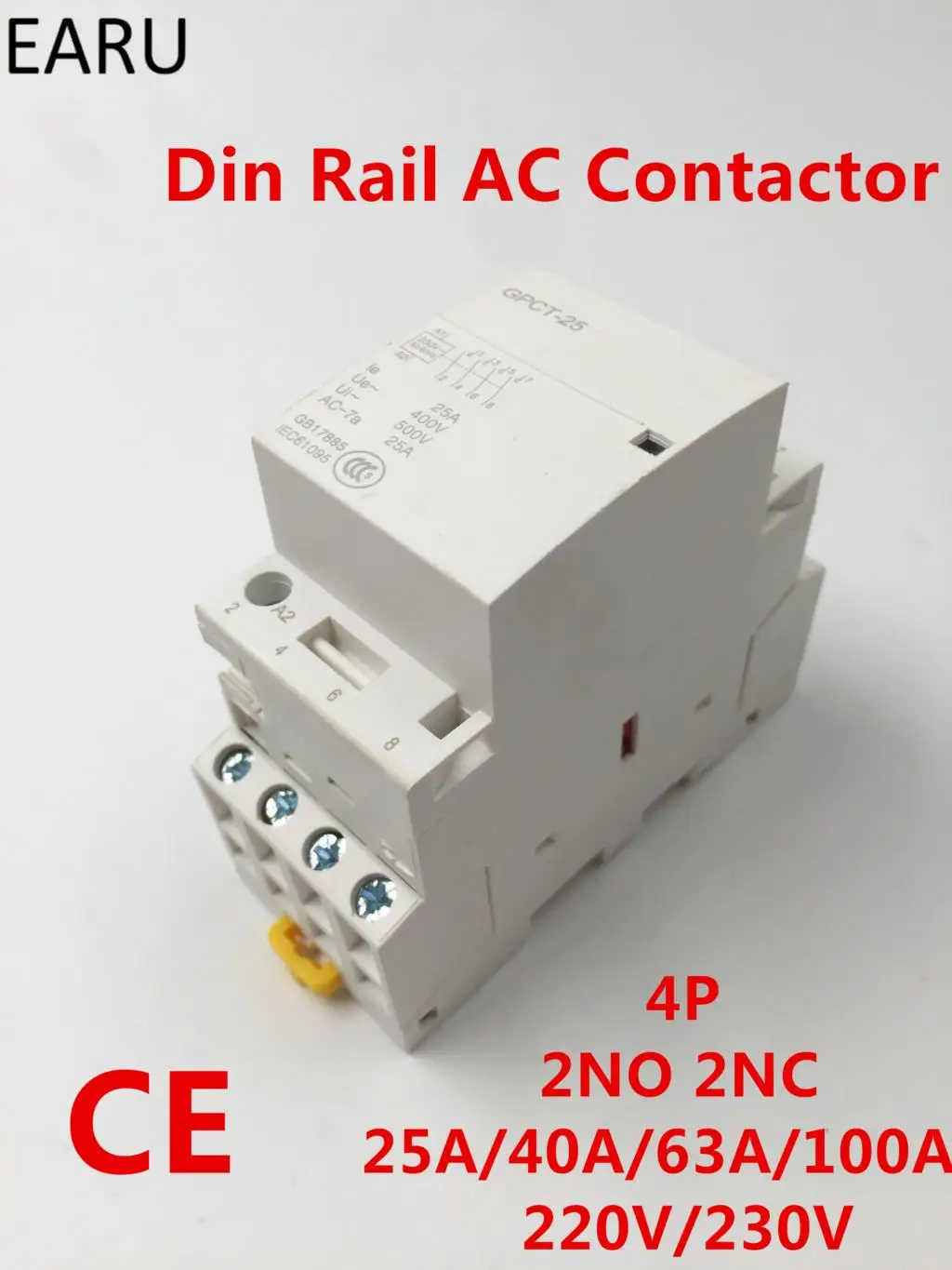 GPCT1 4P 25A 40A 63A 100A 2NC 2NO 220V/230V 50/60HZ Din Rail Household Module Modular Ac Contactor For Home Hotel Resturant