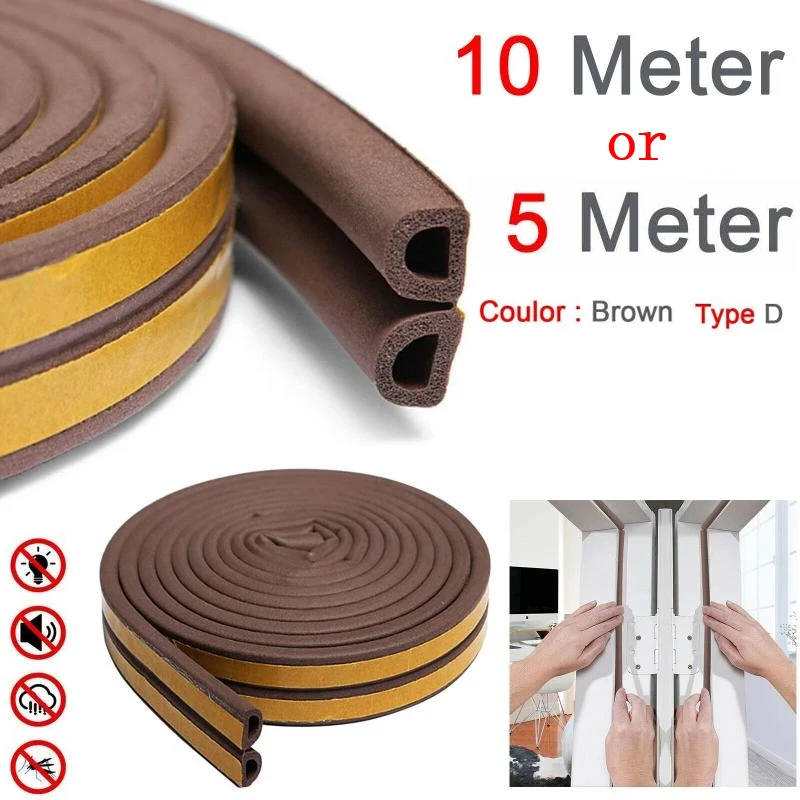 

D Type Weather strip Soundproof Sponge Door Window Foam Rubber Seal Dust Insulation Strip Anti-Theft Anti-Collision Adhesive