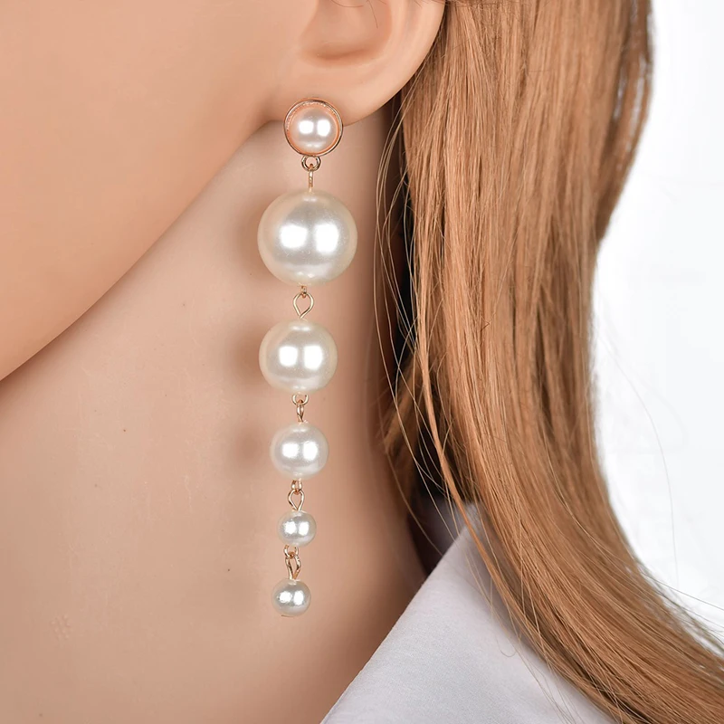 Simulated Pearl Long Clip on Earrings Without Piercing for Women Wedding Party Ear Clips Gift