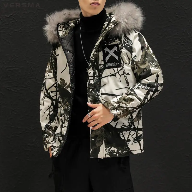 VERSMA Korean Harajuku Winter Vintage Jacket Coat Men Windbreaker Camouflage Streetwear Loose Warm Bomber Jacket Youth Clothes