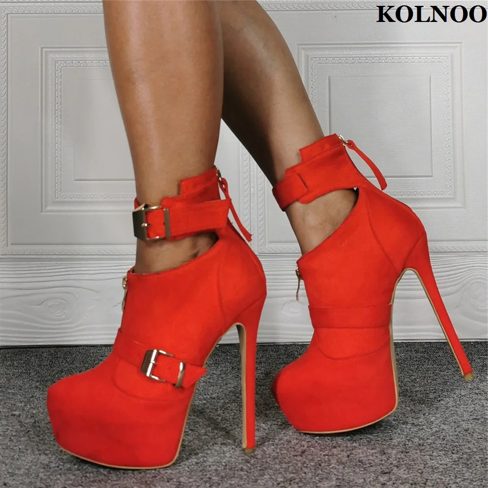 

Kolnoo New Handmade Women Stiletto High Heels Pumps Real Pictures Kid-suede Buckle Strap Evening Party Fashion Dress Red Shoes