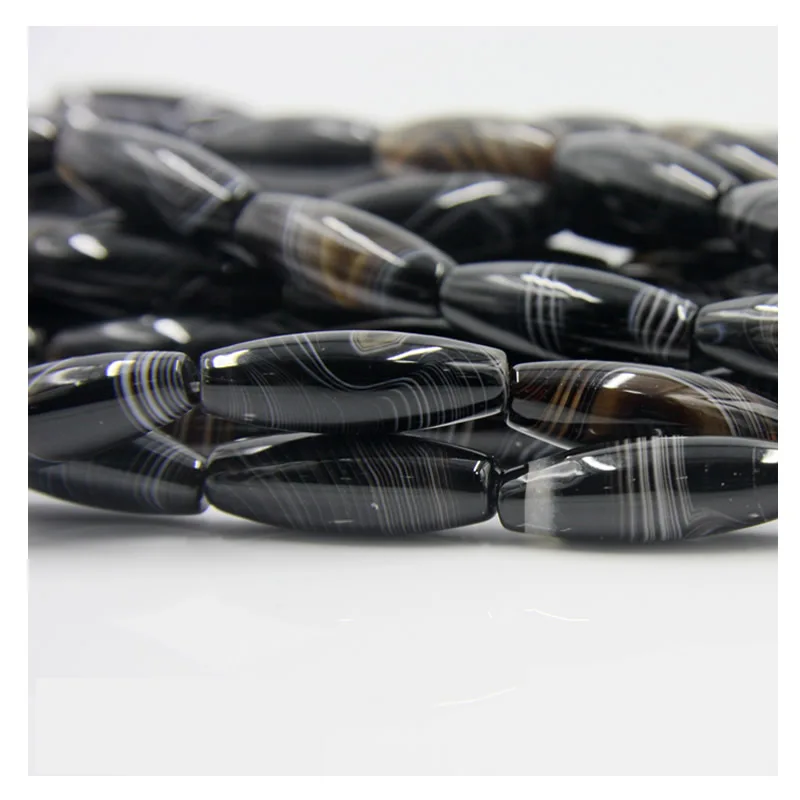 Wholesale 10*30mm Oval Rice Shape Charm Beads Natural Black Striped Agates Stone Beads For Onyx Making Diy Bracelet Jewellery