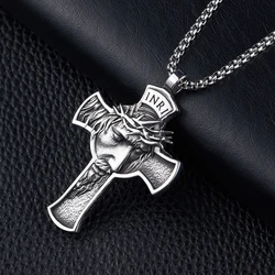 2021 Fashion Retro New Jesus Cross Face Men's Necklace Pendant 316L Stainless Steel Men's and Women's Jewelry Gifts
