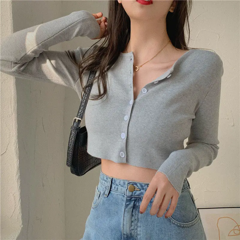 Korean Style O-neck Short Knitted Sweaters Women Thin Cardigan Fashion Open Front Button Up Short Sleeve Sun Protection Crop Top