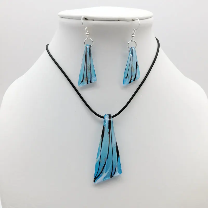 1 Set Fashion Blue Knife Shape Mix Colors Murano Lampwork Glass Pendant Necklace Earring For Women Chinese Style Jewelry Gift