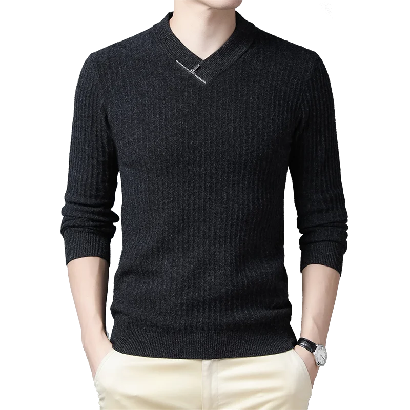 Male Zipper Cashmere Jumpers Autumn Winter Casual 100% Wool Sweater Long Sleeve Men Pure Wool Knitwear Pullovers