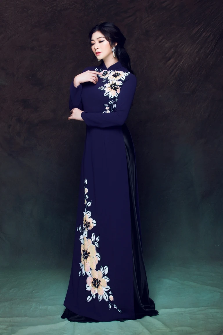 tailored aodai vietnam clothing cheongsam aodai vietnam dress Chinese dress traditional two-piece dress hand painted peony