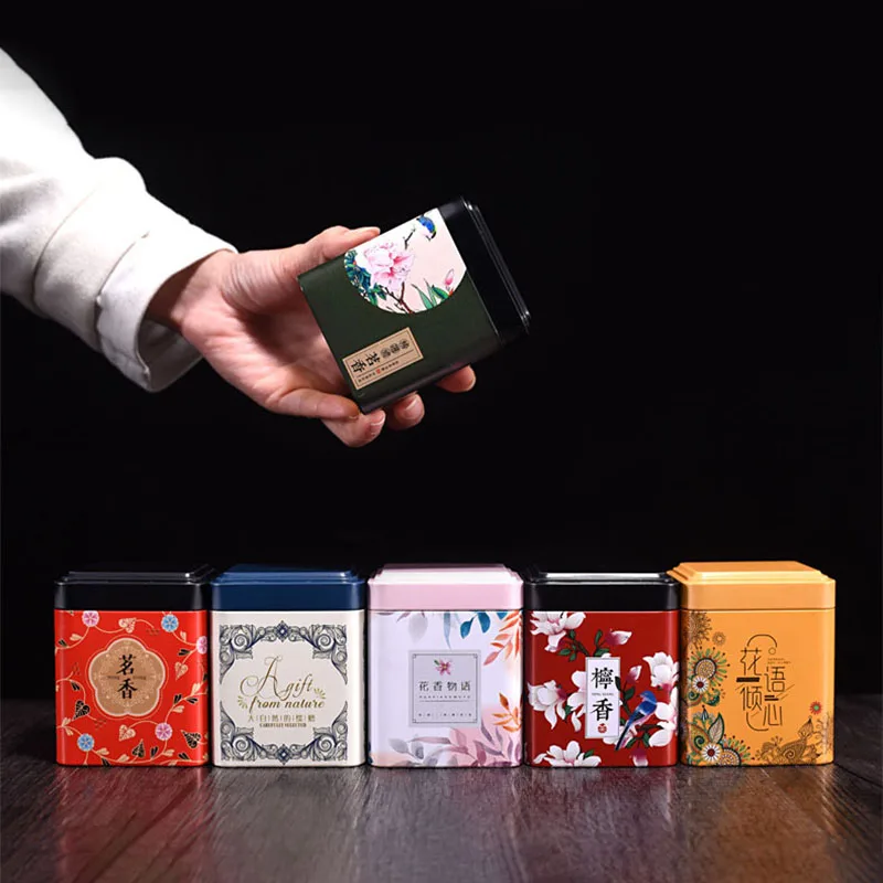 Mini barattolo quadrato per tè, scatola di latta, lattine universali creative, piccole lattine di tè, scatola di tè verde profumata per caramelle