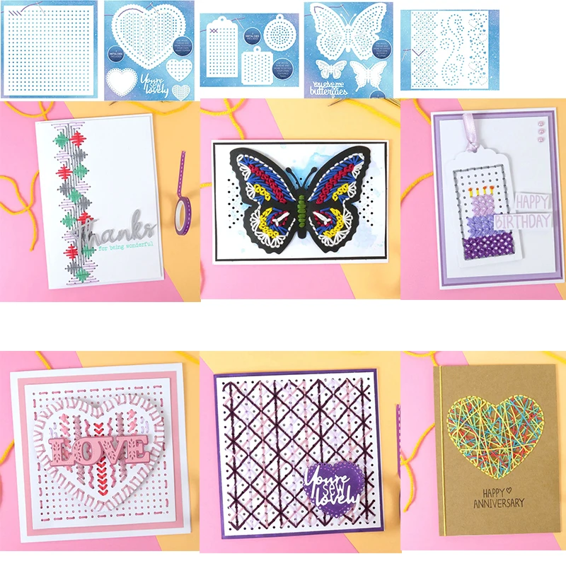 

Stitched Background Die Cuts For Card Making Stitched Butterfly Love-Heart Square Rectangle Circle Tab Metal Cutting Dies 2020