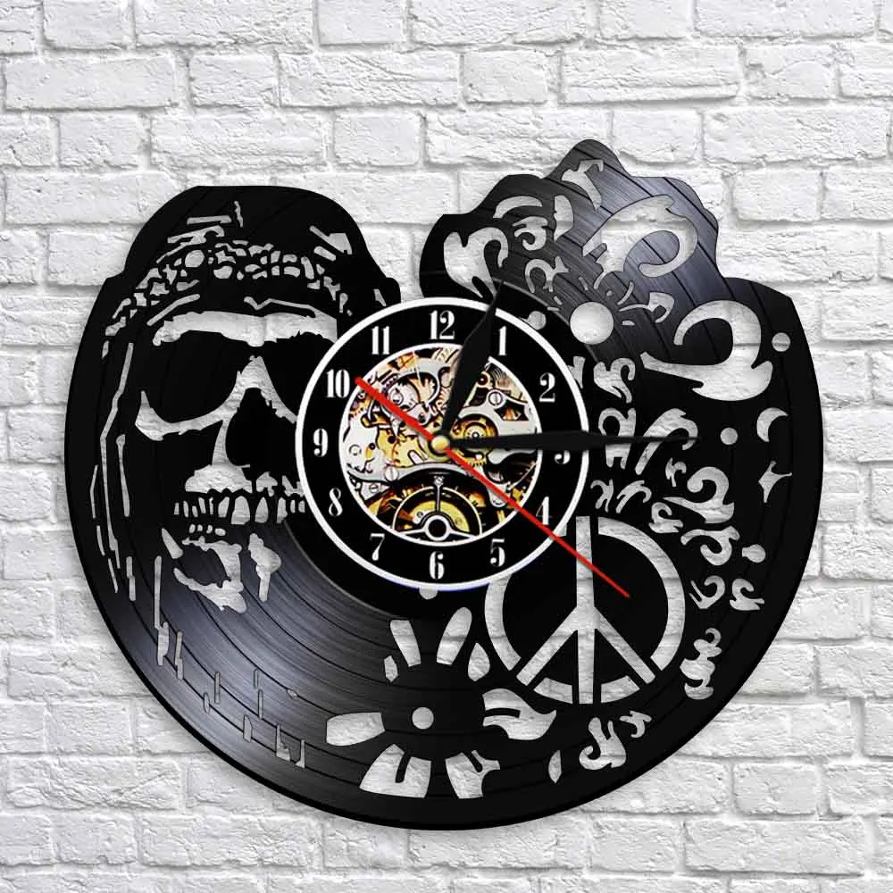 American Hipper Skull With Followers Wall Clock Gothic Skull Vinyl Record Wall Clock Skeleton Modern Home Decor Halloween Gift