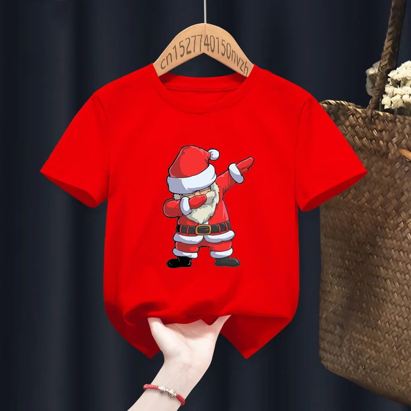 Cute Deer Merry Christmas Red Kid T-shirts Children Baby Red Harajuku Kawaii Clothes Boy Girl Tops Gift Present,Drop Ship