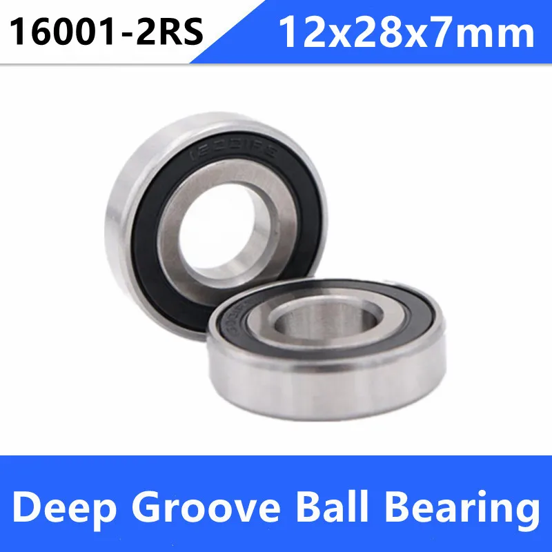 

50pcs/lot 16001RS 16001-2RS 16001 2RS RS rubber sealed 12x28x7 mm Deep Groove Ball bearing Shaft 12*28*7mm