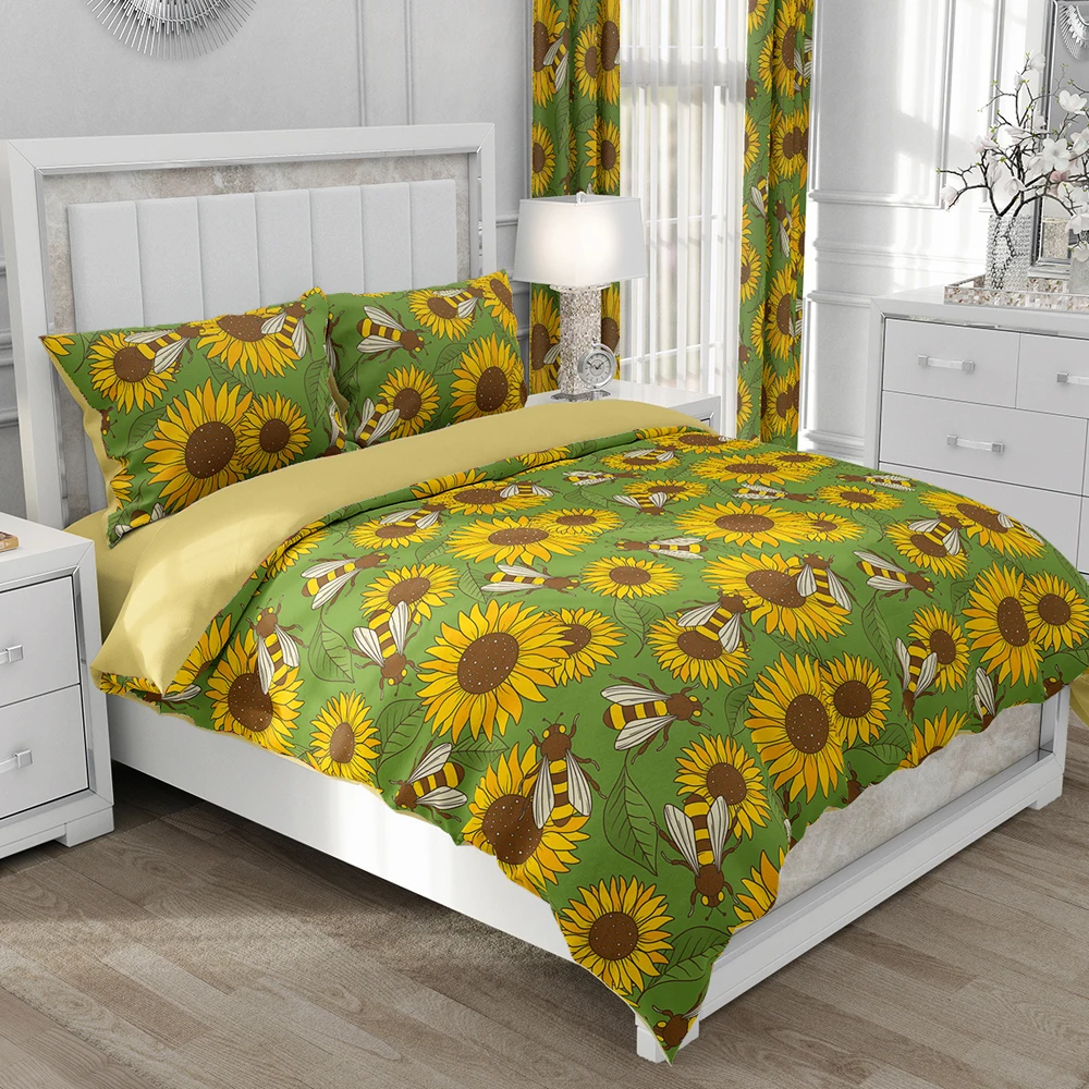 

Bedding Set Single Double King,Duvet Cover Set With Pillowcases,Quilt/Blanket Cover Set Bedclothes Drop Ship Sunflower