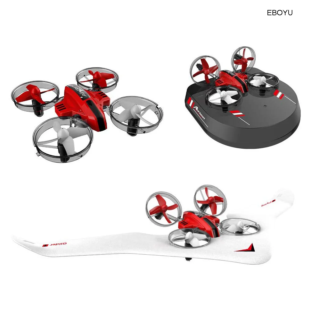 EBOYU L6082 RC Drone 3 in 1 RC Glider Airplane/ Drone/ Hovercraft Sea-Land-Air Switchable 2.4Ghz Remote Control Quadcopter Toys