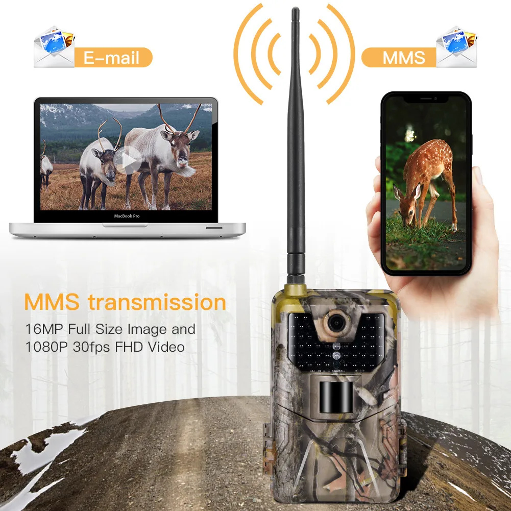 2G MMS SMTP Trail Camera Email Камеры для охоты на дикую природу Сотовая беспроводная связь 20MP 1080P Фотоловушка ночного видения HC900M