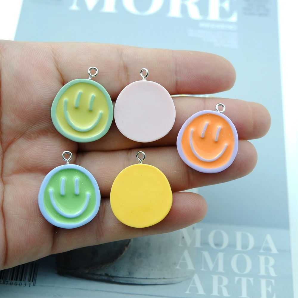 10Pcs Cute Cartoon Smile Face Charms  Flat Back Cabochon For Bracelets Earrings  Jewelry Making  Pendants