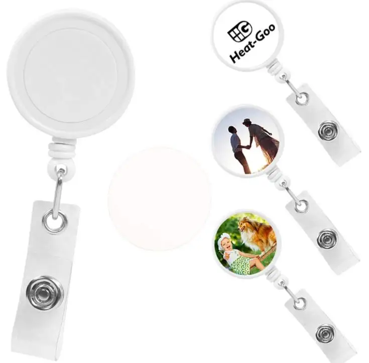 100pcs Sublimation DIY ID Holder Name Tag Card Key Badge Reels Round Solid Plastic Clip-On Retractable Pull Reel SN3654