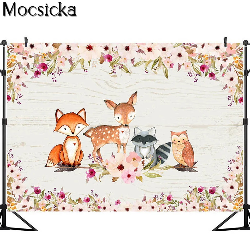 MOCSICKA Safari Animal Birthday Backdrop Jungle Woodland Baby Shower Photography Background Dessert Table Decorations Props