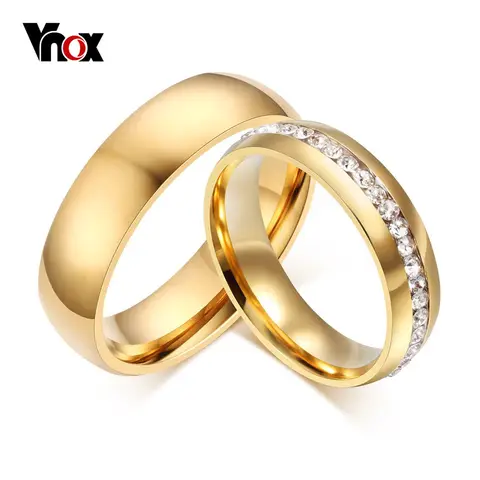 Vnox 골드 컬러 웨딩 밴드 반지 여성 남성 보석 6 미리메터 스테인레스 스틸 약혼 반지 미국 크기 5 13