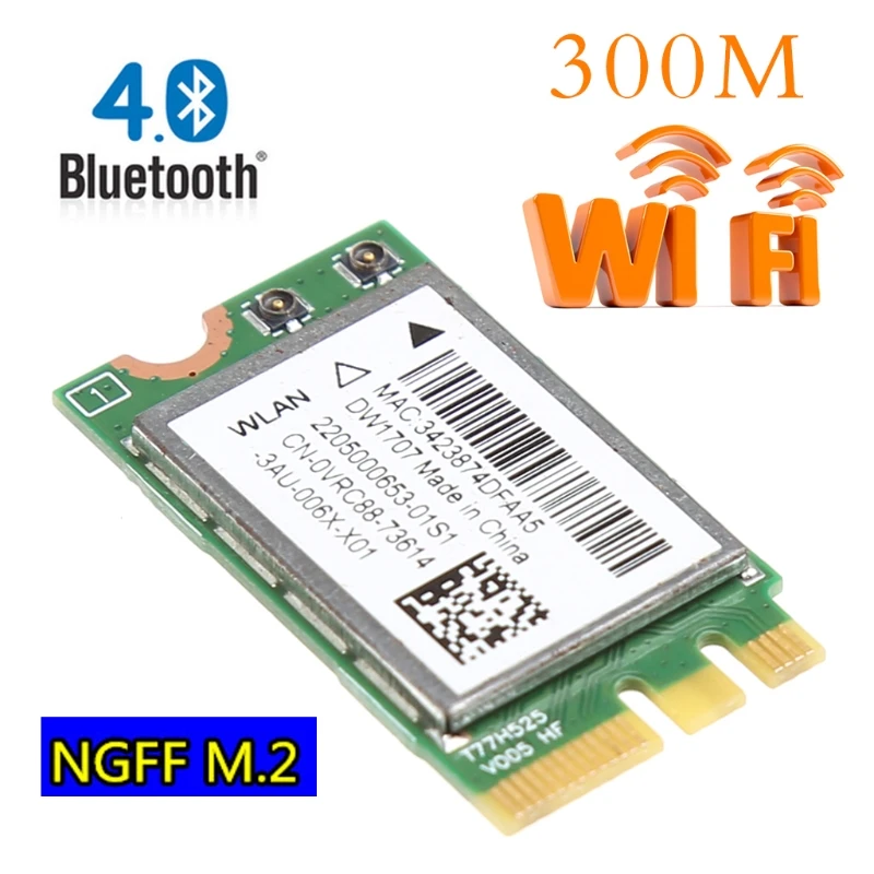 Kartu nirkabel V4.0 Dual Band, 300 5GHZ 2.4 M WIFI WLAN UNTUK DW1707 VRC88 Atheros QCNFA335 867M