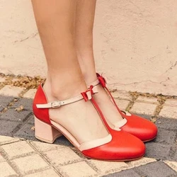 Sandals for Women 2021 Spring Summer New Pointed Fashion Large Size Leather High Heel T Strap Thick Heel Baotou Single Shoes A7