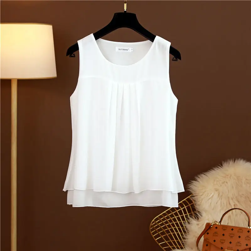 2022 Summer obesity All-Matching Chiffon Blouse Plus Size 6XL Women Sleeveless Beautiful Self-cultivati Shirt blouse Show thin