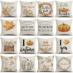 Thanksgiving Decorative Cushion Cover 18x18 Inches Fall Farmhouse Decor Pillow Covers Letter Pumpkin Maple Leaves Art Pillowcase