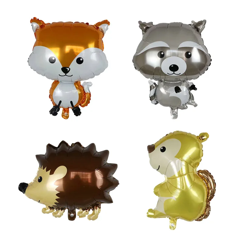 4pcs Helium Animal Balloons Hedgehog Fox Raccoon Foil Ballon Kids Birthday Decoration Baby Shower Forest Party Supplies Toy Gift