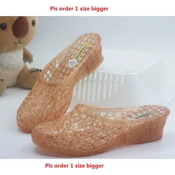 Korea Summer Jelly Slippers Woman Crystal Summer Wedges Shoes Home Out Wearing Slides Hollow out Antiskid for Female Close Toe