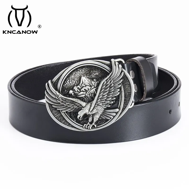 

Designer Luxury Belts Men High Quality Black Really Leather Belt Male With Big Eagle Buckle Metal Western Cowboy Strap For Jean