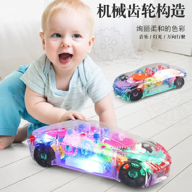 Transparent Gear Concept Car With Lights Music Toys Universal Wheel Transformation Toy Simulation Model Xmas New Year Kid Gift