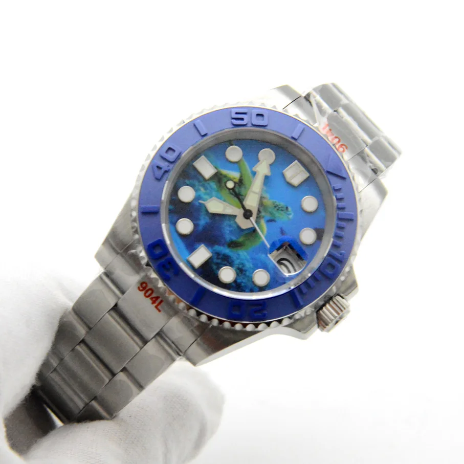 Watch NH35A Automatic Movement 40MM Turtle Dial Luminous Date Men's Mechanical Clock Sapphire Glass Oyster Strap