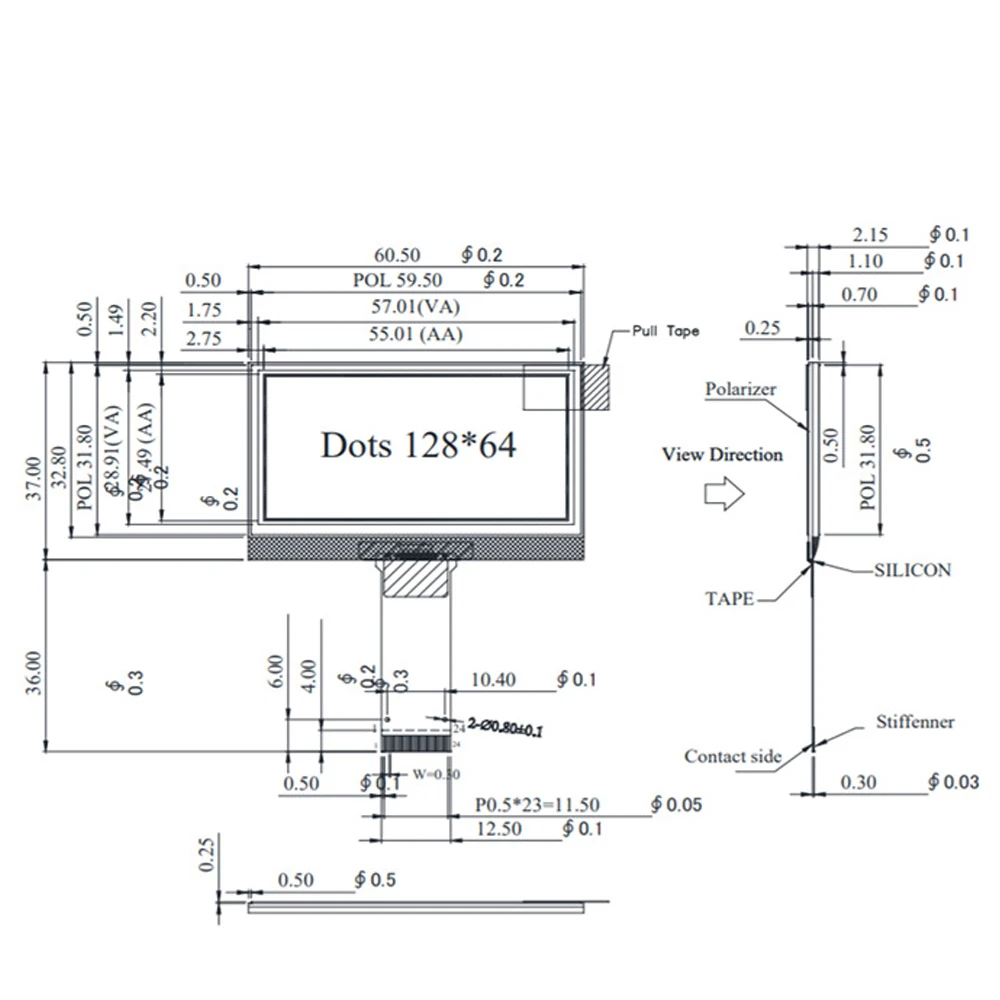 2.42 Inch Display 24Pin 128*64 Pixels Driver IC SSD1309 Yellow Light 2.42 Inch OLED Screen Display