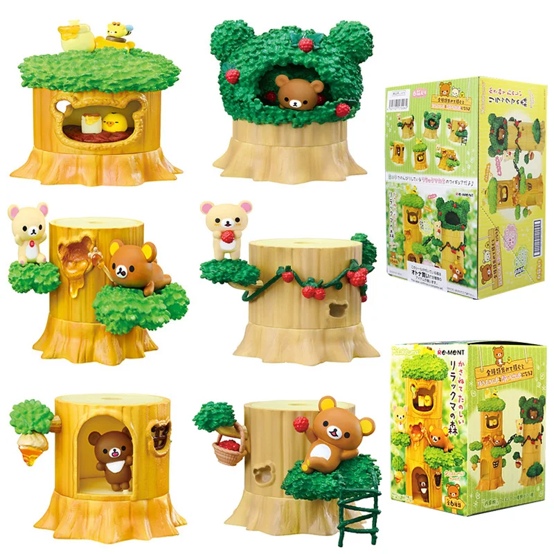 

New Rilakkuma Forest Tree Stump House Series Korirakkuma Kiiroitori PVC Figure Collectible Model Toys 6PCS Set Dolls Gifts