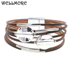 WELLMORE charm Leather Bracelets For Women & Men Multiple Layers wrap Bracelet Couple gifts fashion Jewelry wholesale