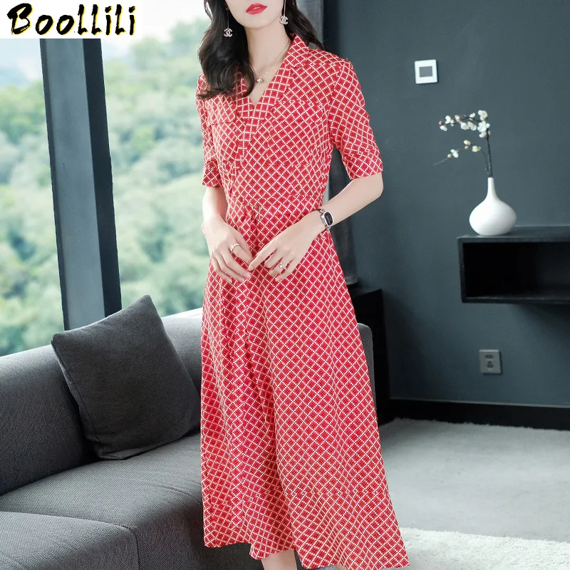 

Silk Boollili Real Dress Women Spring Summer Dress Korean Fashion Beach Dress Elegant Vintage Party Dress Vestidos Mujer