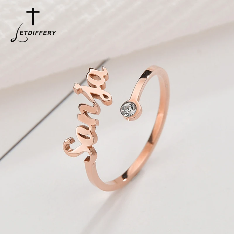 Letdiffery Custom Birthstone Name Rings for Women Stainless Steel Personlized Adjustable Zircon Ring Jewelry Birthday Gifts