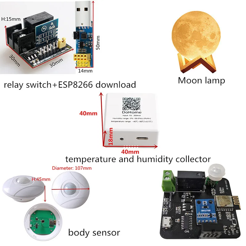 Wifi Smart Plug+ 3D Print Moon Lamp+ Temperature And Humidity Collector Kit Voice Remote Control DIY IOT Secondary Development